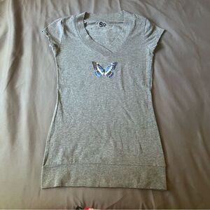 SO y2k Gray Fitted Cap Sleeve T-Shirt